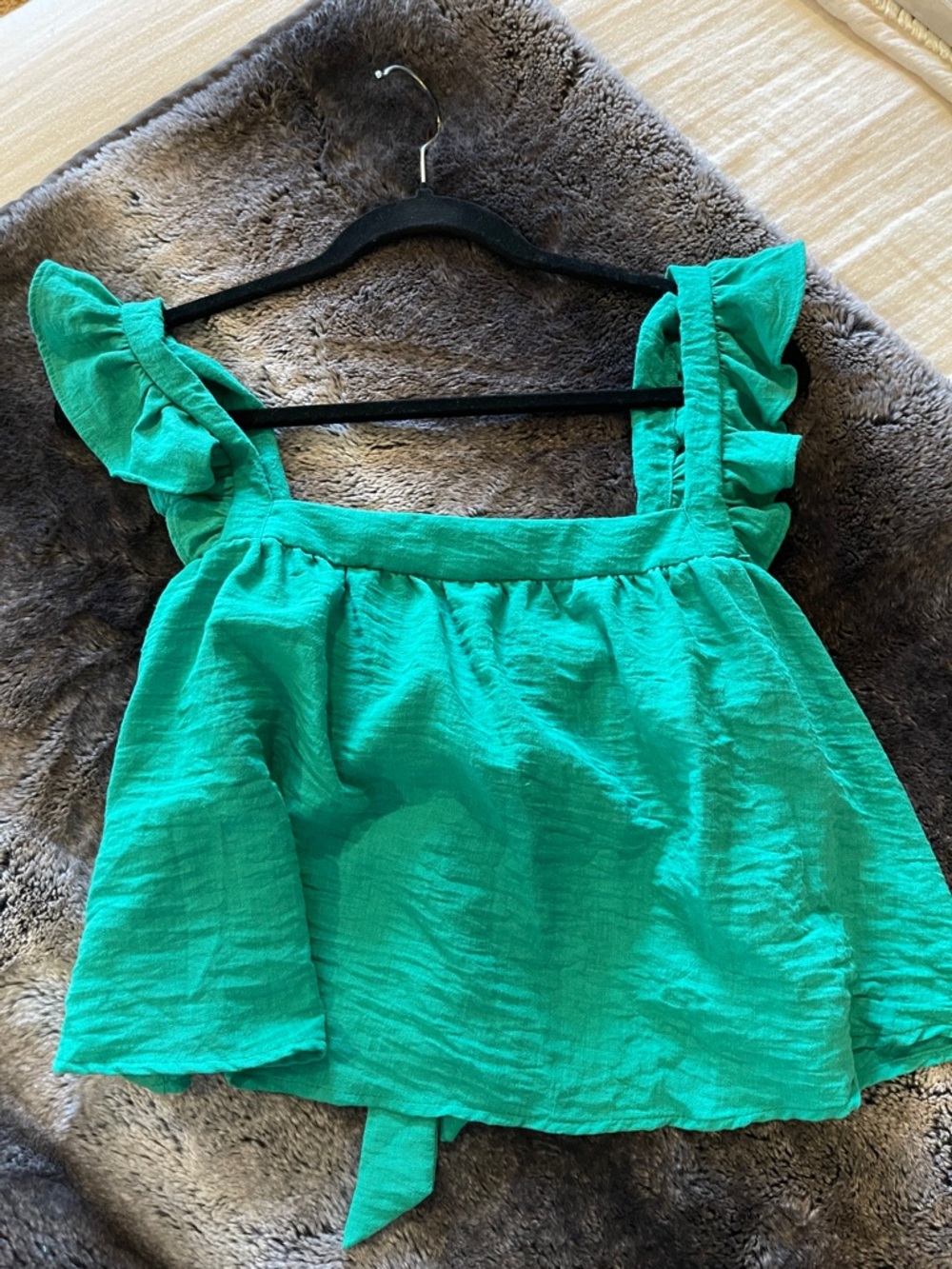 Sienna Sky Emerald Ruffle Strap Crop Top
